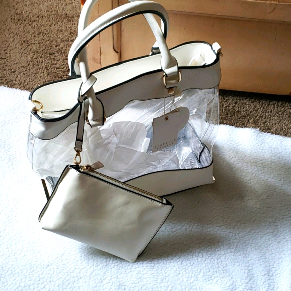 White and clear vegan handbag